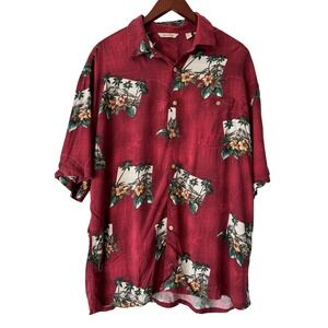 Paradise Collection Mens Burgundy Red Tropical Floral Aloha Button Down Shirt XL